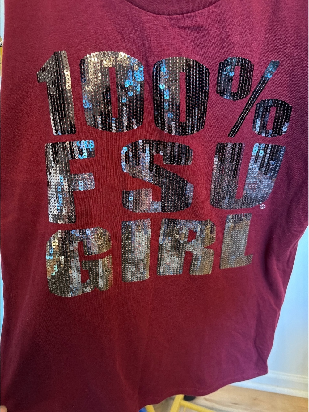 E5 College Classics Maroon 100% FSU Girl Sequin T-Shirt Large